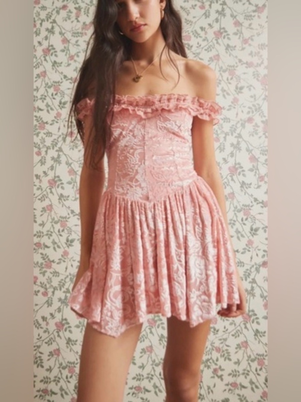 Kimchi Blue Peach-Pink Floral Ruffle-Trim Romper